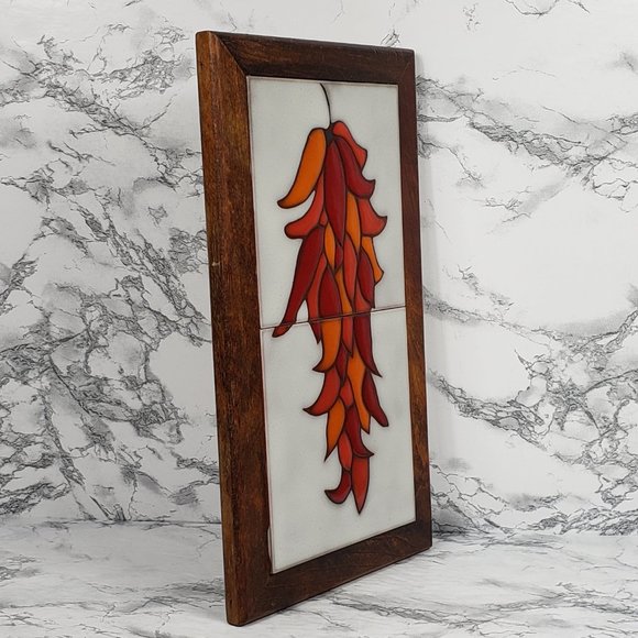 Italian Tile Wood Red Peppers Trivet Wall Decor Vintage - Picture 10 of 13